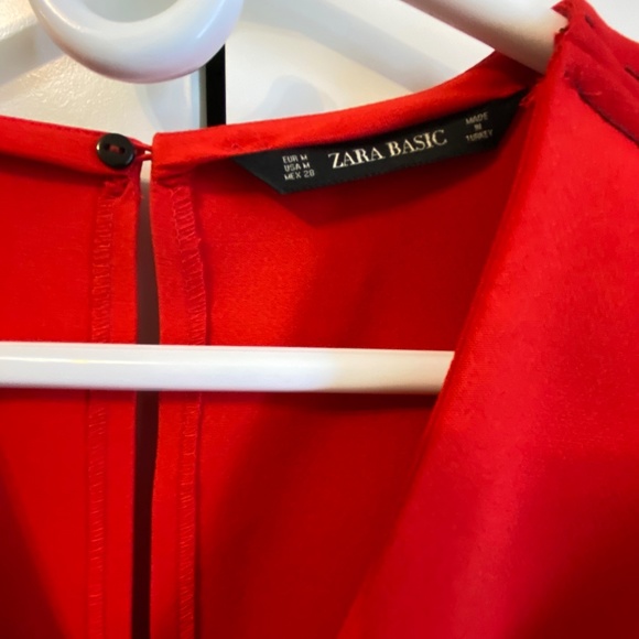 Zara Red Midi V Neck Dress - Picture 2 of 5